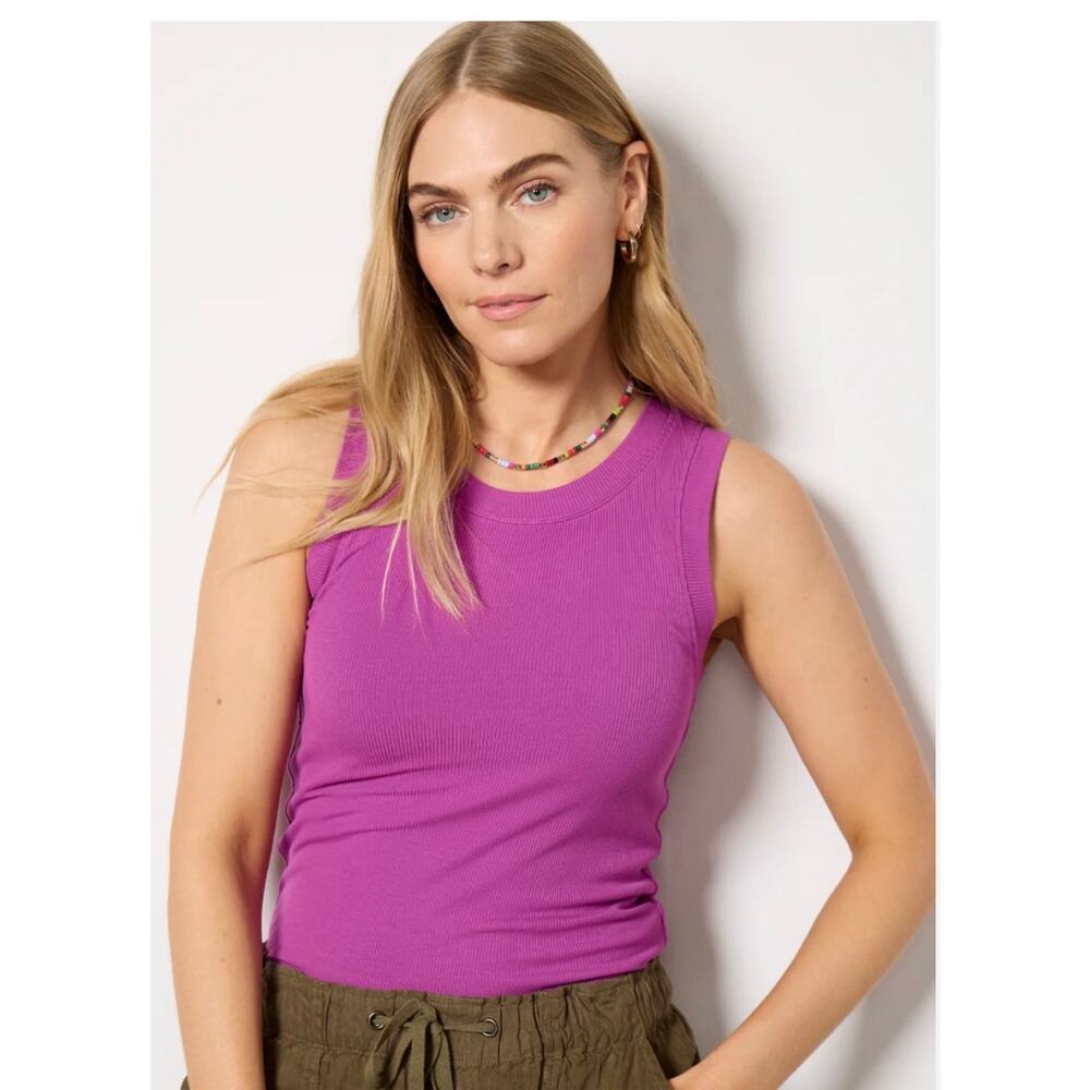Michael Stars Liv Waffle Knit Muscle Tank Mystic Purple OS NWT